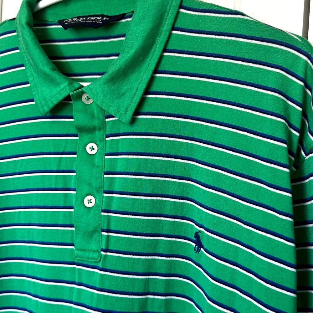 Polo Golf Ralph Lauren Men's Stripe Polo Shirt Green Blue Stripe Navy Pony L